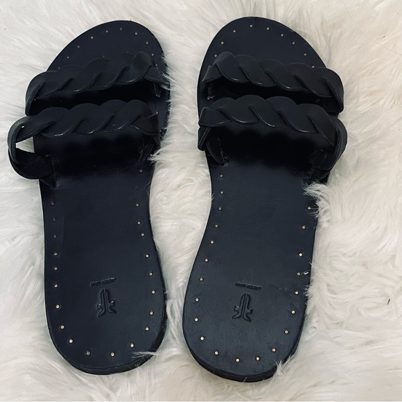 Frye Azalea Black Leather Braid Slide Flat Sandals Size 8.5 - Picture 2 of 5